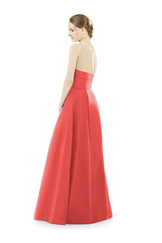Satin Jewel Neck Sleeveless Long Bridesmaid Dress Essex
