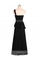 Satin One Shoulder Sleeveless Black Long Bridesmaid Dress Essex