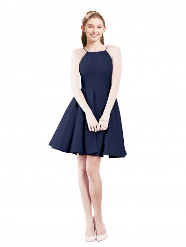 Satin Halter Neck Sleeveless Open Back Knee Length Bridesmaid Gown Essex