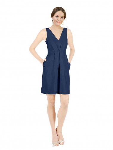 Satin V-Neck Sleeveless Open Back Knee Length Evening Gown / Bridesmaid Dress Essex