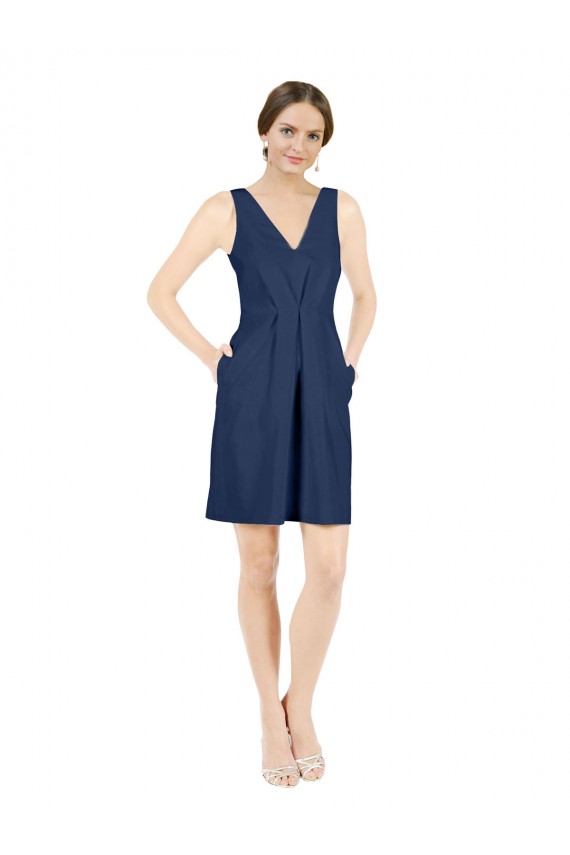 Satin V-Neck Sleeveless Open Back Knee Length Evening Gown / Bridesmaid Dress Essex