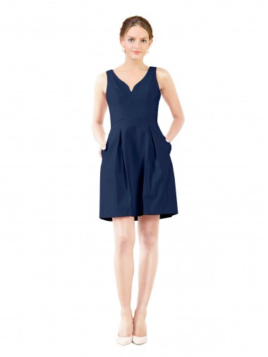 Satin V-Neck Sleeveless Knee Length Bridesmaid Gown Essex