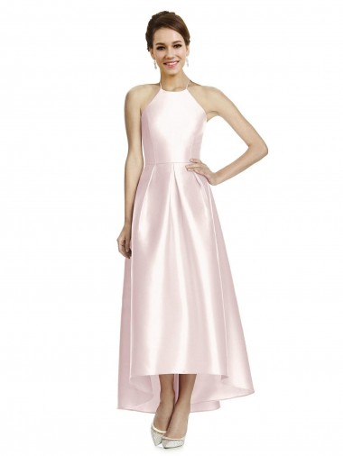 Satin Spaghetti Straps Sleeveless Open Back Long High Low Bridesmaid Dress Essex