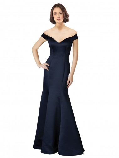 Satin Off the Shoulder Cap Sleeves Long Prom Dress / Bridesmaid Dress Essex