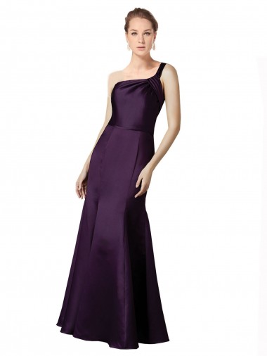 Satin One Shoulder Sleeveless Grape Long Prom Dress / Bridesmaid Dress Essex