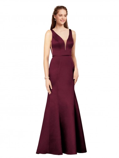 Satin V-Neck Sleeveless V-Back Long Formal Evening Gown / Prom Dress / Bridesmaid Dress Essex