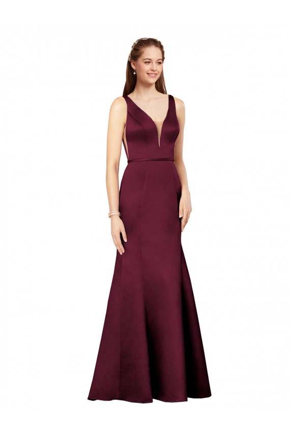Satin V-Neck Sleeveless V-Back Long Formal Evening Gown / Prom Dress / Bridesmaid Dress Essex
