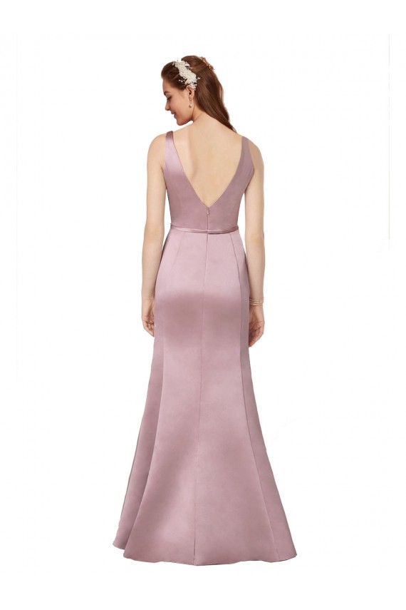 Satin V-Neck Sleeveless V-Back Long Formal Evening Gown / Prom Dress / Bridesmaid Dress Essex