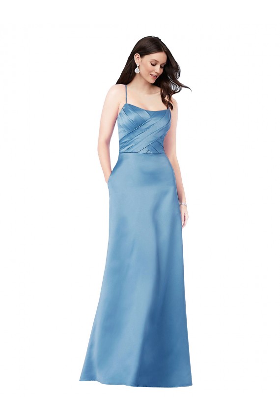 Satin Spaghetti Straps Sleeveless Open Back Long Formal Evening Gown / Prom Dress / Bridesmaid Dress Essex