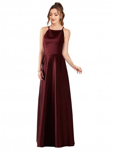 Satin Halter Neck Sleeveless Long Prom Dress / Bridesmaid Dress Essex