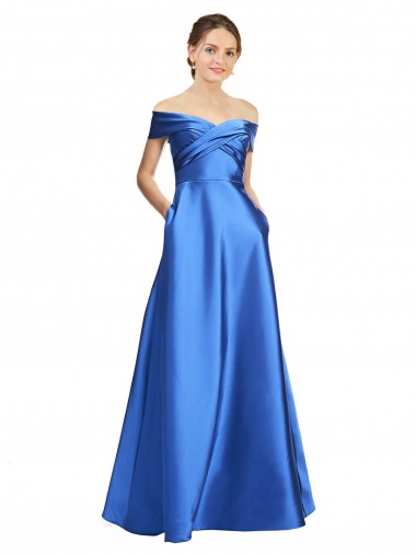 Satin Off the Shoulder Sleeveless Long Black Tie Evening Gown / Prom Dress / Bridesmaid Dress Essex