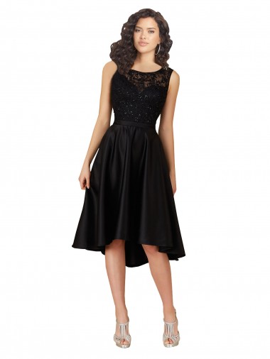 Satin & Lace Illusion Neck Sleeveless Midi Length High Low Bridesmaid Dress Essex