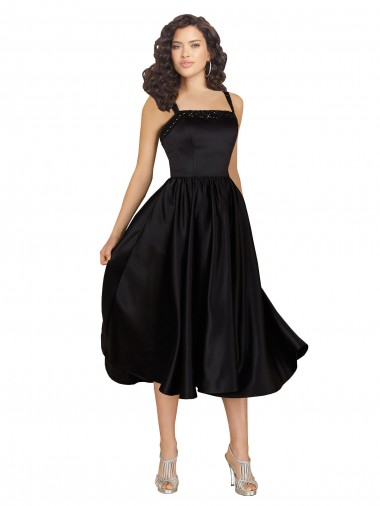 Satin Square Neck Sleeveless Knee Length Prom Dress / Bridesmaid Dress Essex