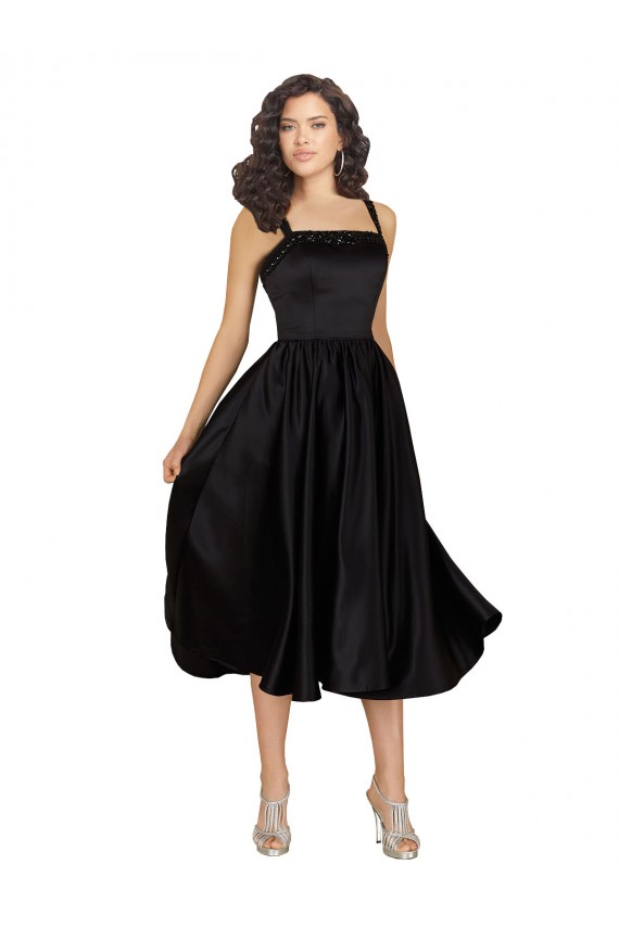 Satin Square Neck Sleeveless Knee Length Prom Dress / Bridesmaid Dress Essex