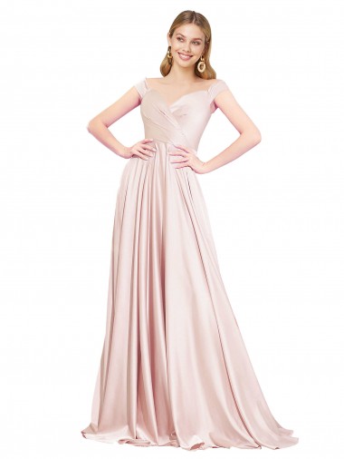 Satin Off the Shoulder Sleeveless Long Formal Evening Gown / Prom Dress / Bridesmaid Dress Essex