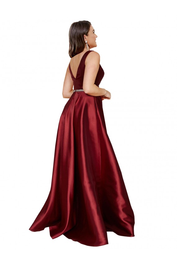 Satin V-Neck Sleeveless V-Back Long Formal Plus Size Evening Gown / Prom Dress / Bridesmaid Dress Essex