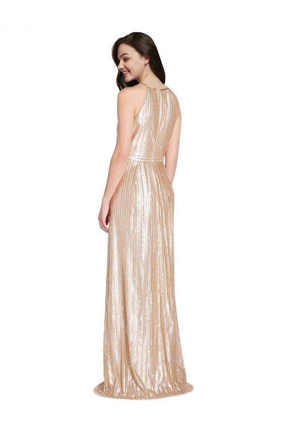 Sequin Halter Neck Sleeveless Gold Long Formal Evening Gown / Prom Dress / Bridesmaid Dress Essex