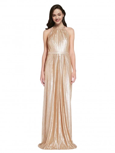 Sequin Halter Neck Sleeveless Gold Long Formal Evening Gown / Prom Dress / Bridesmaid Dress Essex