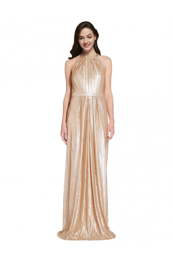 Sequin Halter Neck Sleeveless Gold Long Formal Evening Gown / Prom Dress / Bridesmaid Dress Essex