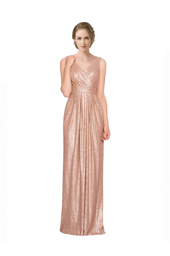 Sequin V-Neck Sleeveless Long Bridesmaid Dress / Evening Dress Essex