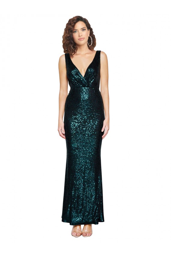 Sequin V-Neck Sleeveless Long Bridesmaid Evening Dress Essex