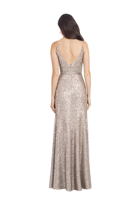 Sequin & Sparkling Sequin V-Neck Sleeveless V-Back Long Formal Evening Gown / Prom Dress / Bridesmaid Dress Essex