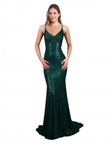 Sequin V-Neck Sleeveless Low Back Long Formal Evening Gown / Prom Dress / Bridesmaid Dress Essex