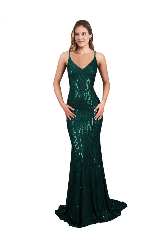 Sequin V-Neck Sleeveless Low Back Long Formal Evening Gown / Prom Dress / Bridesmaid Dress Essex
