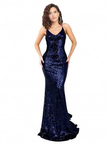 Sequin V-Neck Sleeveless Open Back Long Formal Evening Gown / Prom Dress / Bridesmaid Dress Essex