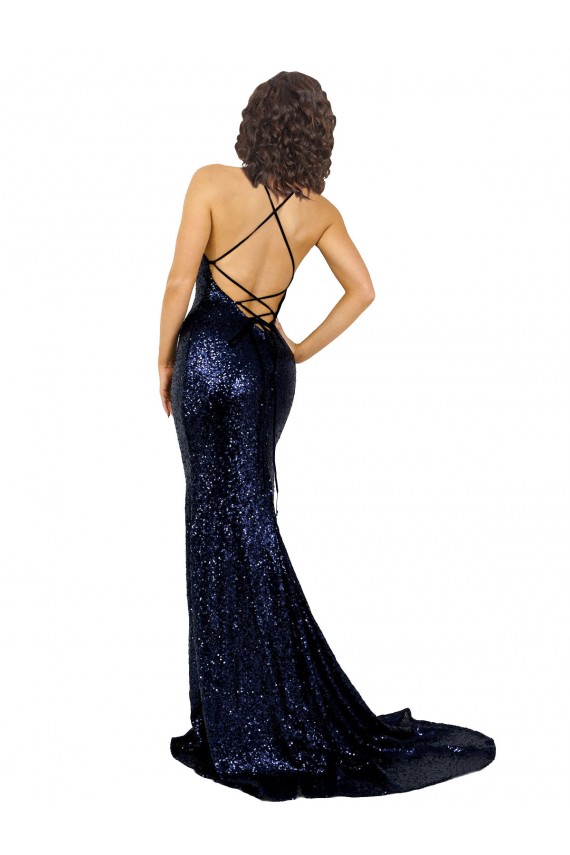 Sequin V-Neck Sleeveless Open Back Long Formal Evening Gown / Prom Dress / Bridesmaid Dress Essex