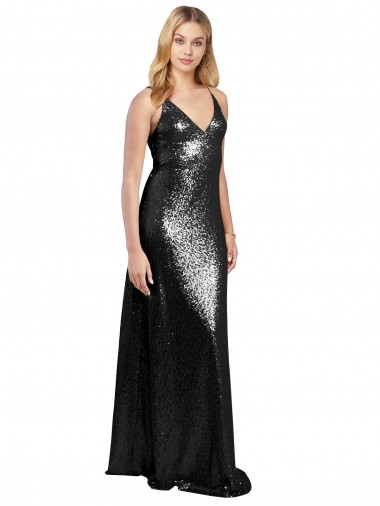 Sequin Spaghetti Straps Sleeveless V-Back Long Formal Evening Gown / Prom Dress / Bridesmaid Dress Essex