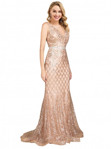 Sequin & Sparkling Sequin V-Neck Sleeveless V-Back Long Formal Plus Size Evening Gown / Prom Dress / Bridesmaid Dress Essex