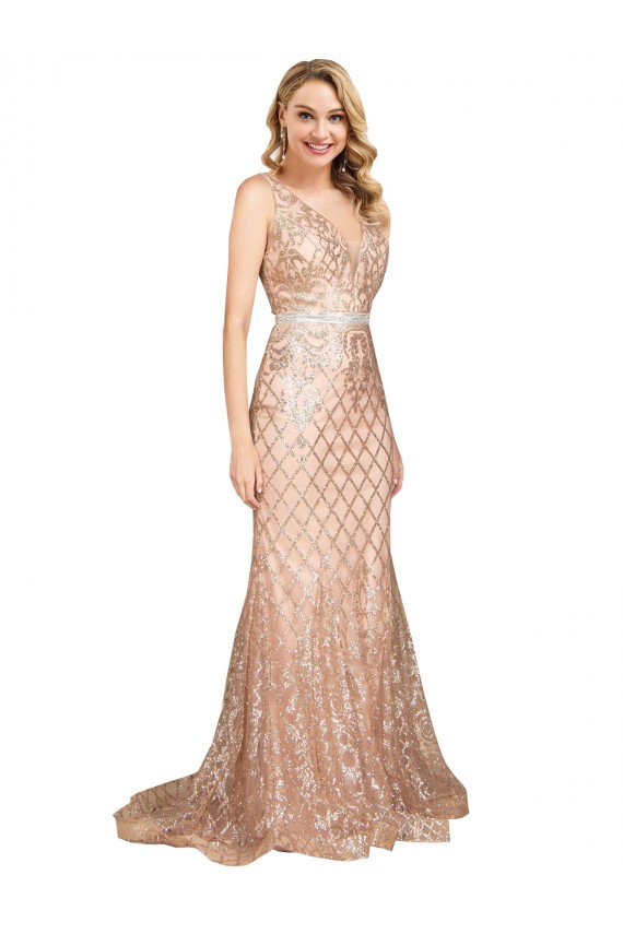 Sequin & Sparkling Sequin V-Neck Sleeveless V-Back Long Formal Plus Size Evening Gown / Prom Dress / Bridesmaid Dress Essex