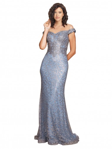 Sequin Off the Shoulder Sleeveless Long Formal Evening Gown / Prom Dress / Bridesmaid Dress Essex