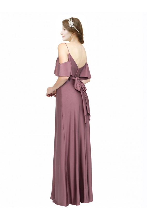Silk like Satin Off the Shoulder Cold Shoulder Low Back Long Formal Dress / Bridesmaid Dress Essex