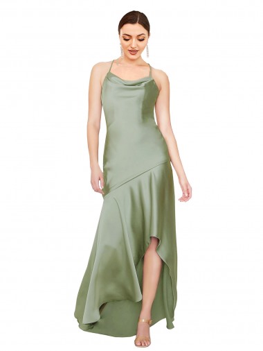 Silk like Satin Cowl Neck Sleeveless Open Back Long High Low Evening Gown / Prom Dress / Bridesmaid Dress Essex