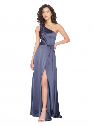Silk like Satin One Shoulder Sleeveless Dusk Long Formal Evening Gown / Prom Dress / Bridesmaid Dress Essex