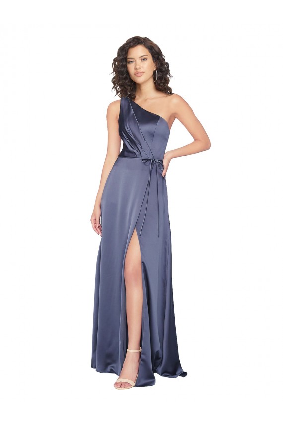 Silk like Satin One Shoulder Sleeveless Dusk Long Formal Evening Gown / Prom Dress / Bridesmaid Dress Essex