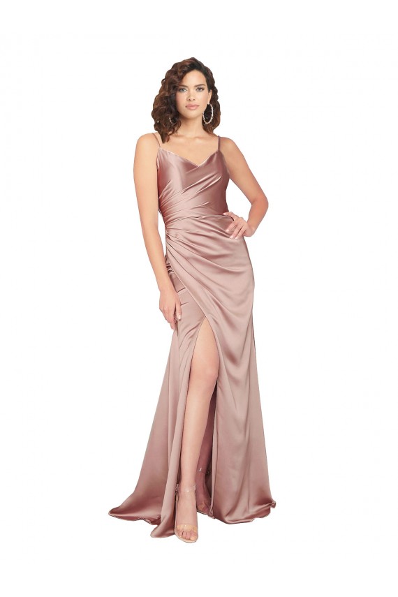 Silk like Satin V-Neck Sleeveless V-Back Long Black Tie Evening Gown / Prom Dress / Bridesmaid Dress Essex