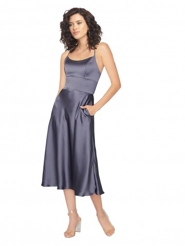 Silk like Satin Scoop Neck Sleeveless Keyhole Back Midi Length Prom Dress / Bridesmaid Dress Essex