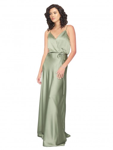Silk like Satin V-Neck Sleeveless V-Back Long Formal Evening Gown / Bridesmaid Dress Essex