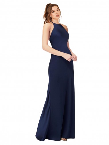 Silk like Satin High Neck Sleeveless Open Back Long Formal Evening Gown / Prom Dress / Bridesmaid Dress Essex