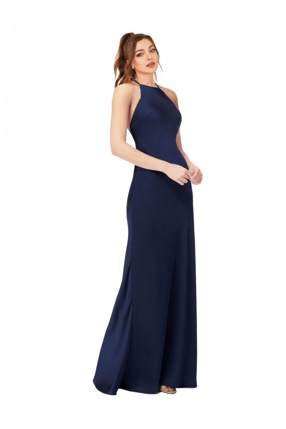 Silk like Satin High Neck Sleeveless Open Back Long Formal Evening Gown / Prom Dress / Bridesmaid Dress Essex