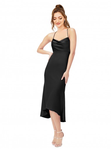 Silk like Satin Cowl Neck Sleeveless Open Back Midi Length High Low Evening Gown / Prom Dress / Bridesmaid Dress Essex