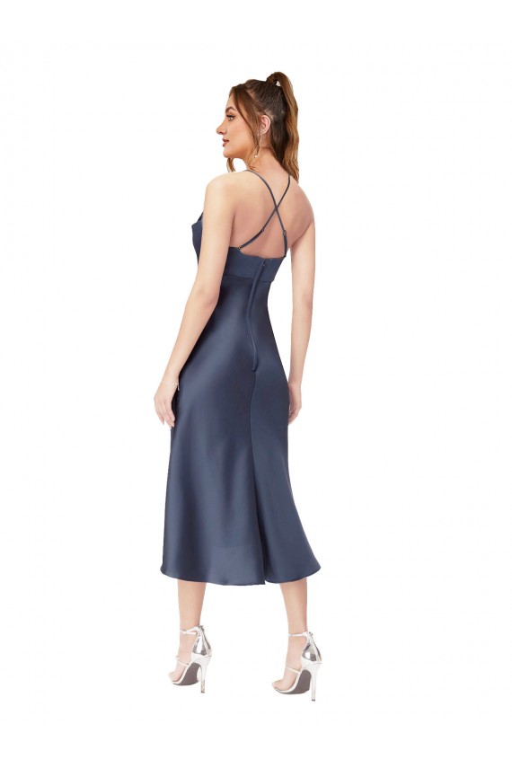 Silk like Satin Cowl Neck Sleeveless Open Back Midi Length High Low Evening Gown / Prom Dress / Bridesmaid Dress Essex