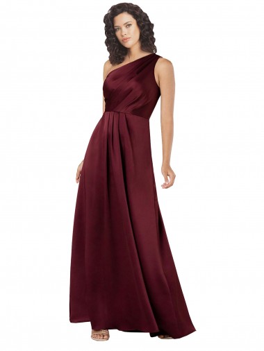 Silk like Satin One Shoulder Sleeveless Burgundy Long Formal Evening Gown / Prom Dress / Bridesmaid Dress Essex