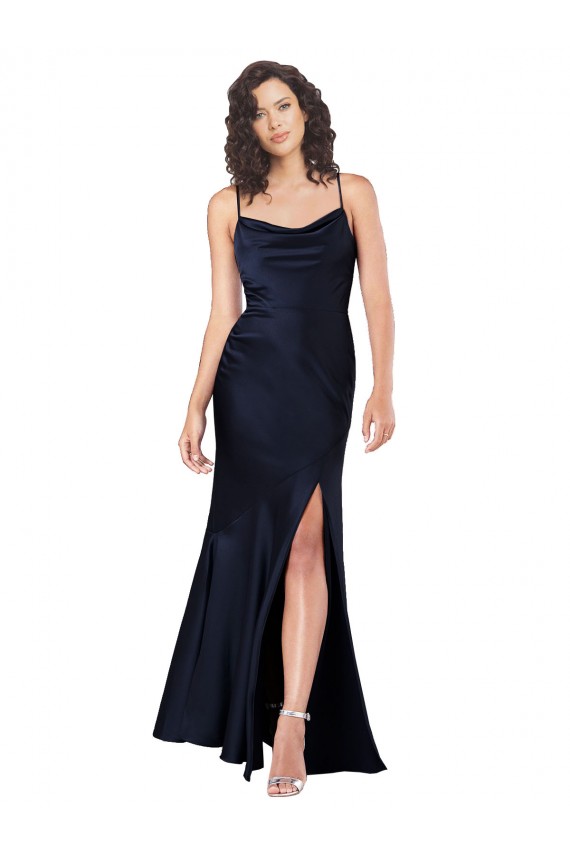 Silk like Satin Cowl Neck Sleeveless Long Black Tie Evening Gown / Prom Dress / Bridesmaid Dress Essex