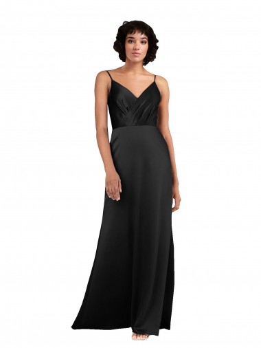 Silk like Satin V-Neck Sleeveless Black Long Formal Evening Gown / Prom Dress / Bridesmaid Dress Essex