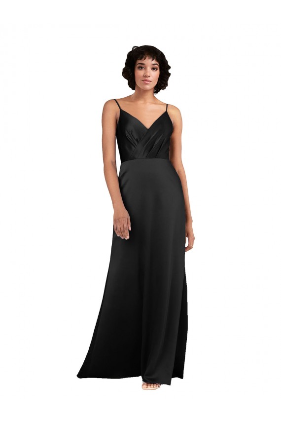 Silk like Satin V-Neck Sleeveless Black Long Formal Evening Gown / Prom Dress / Bridesmaid Dress Essex