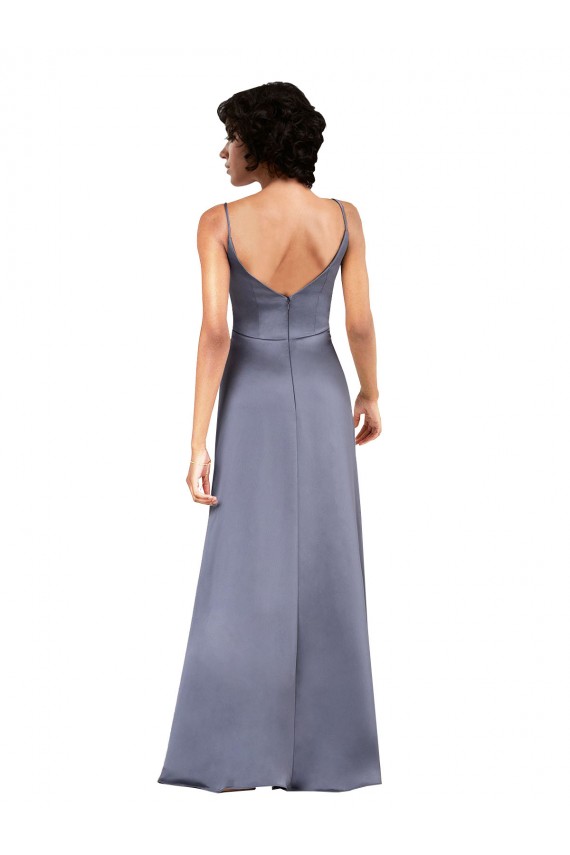 Silk like Satin V-Neck Sleeveless Black Long Formal Evening Gown / Prom Dress / Bridesmaid Dress Essex